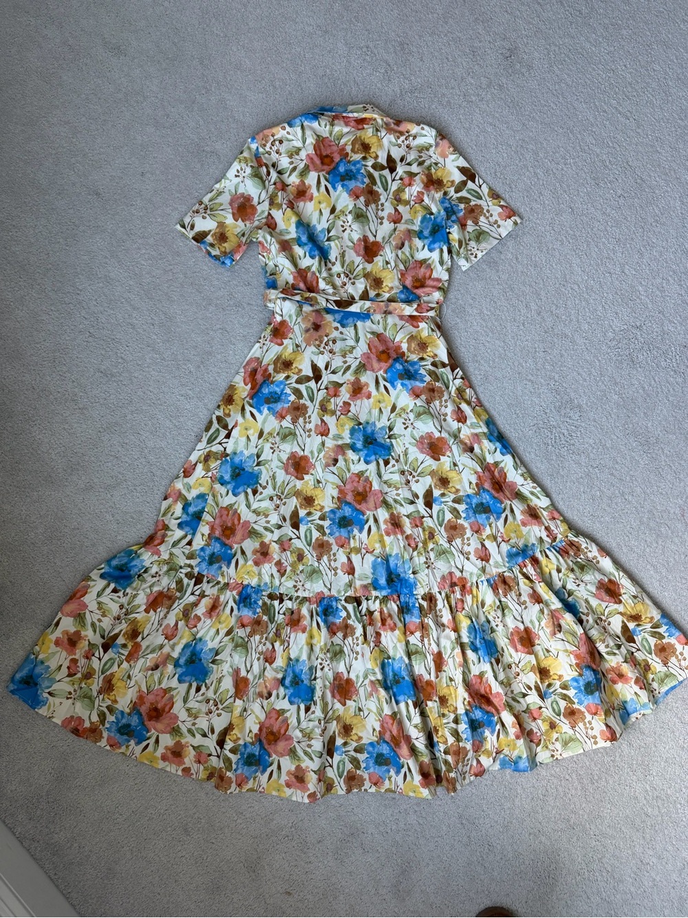 Floral Button-Front Maxi Dress in Blue, Rust & Yellow on Cream.  NWT - Picture 2 of 5